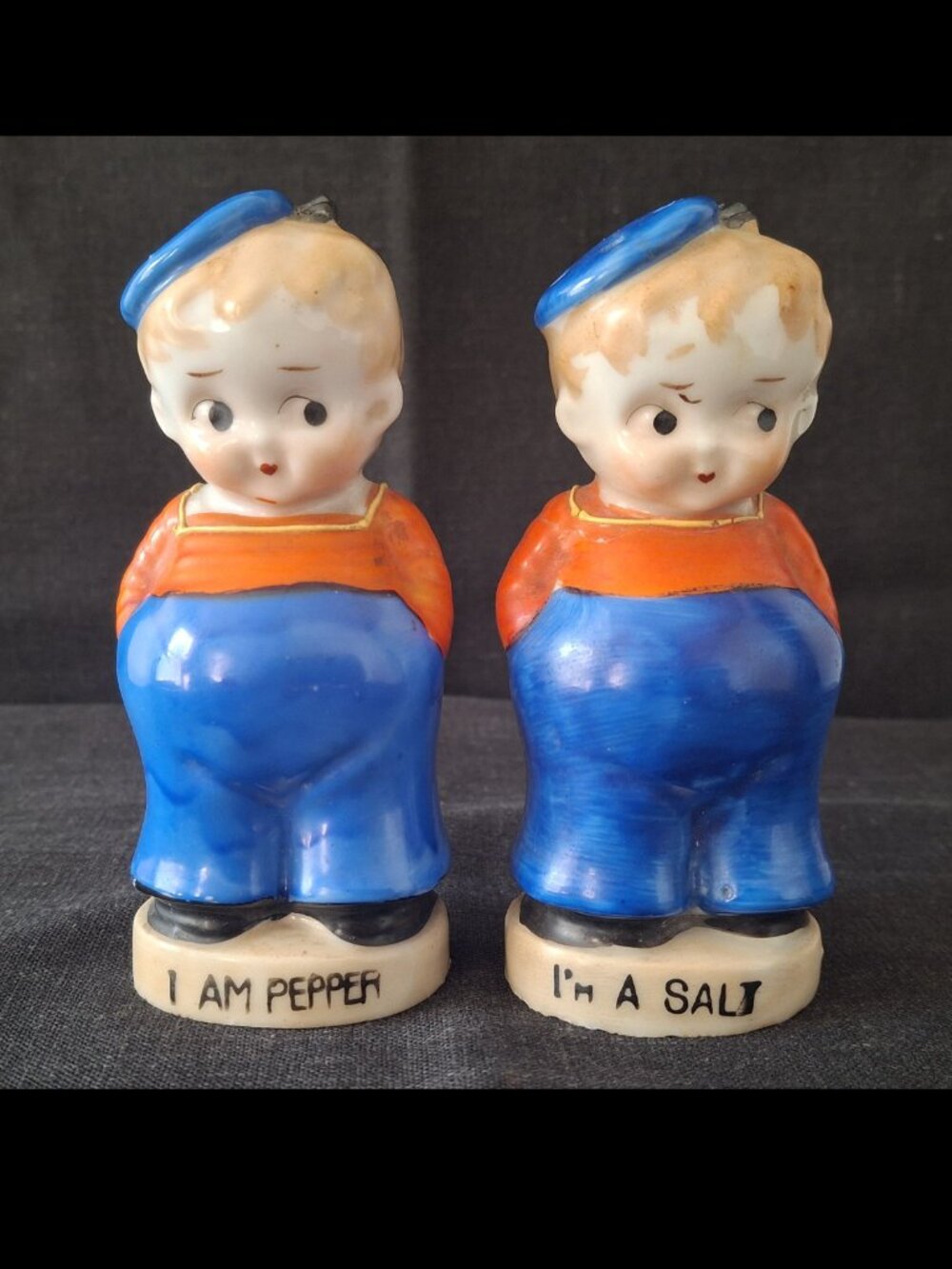 Vintage 1940s MIJ Made in Japan Ceramic Salt and Pepper Shakers Sailor Boys